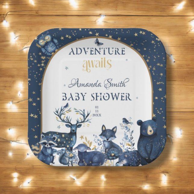 Assiettes En Carton Baby shower Ciel nocturne animal mignon (Créateur téléchargé)