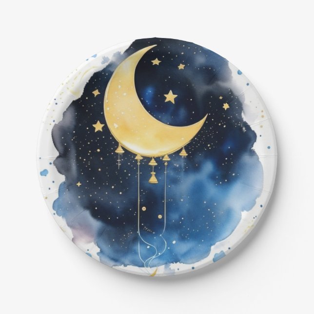 Assiettes En Carton Baby shower Ciel nocturne étincelant (Devant)