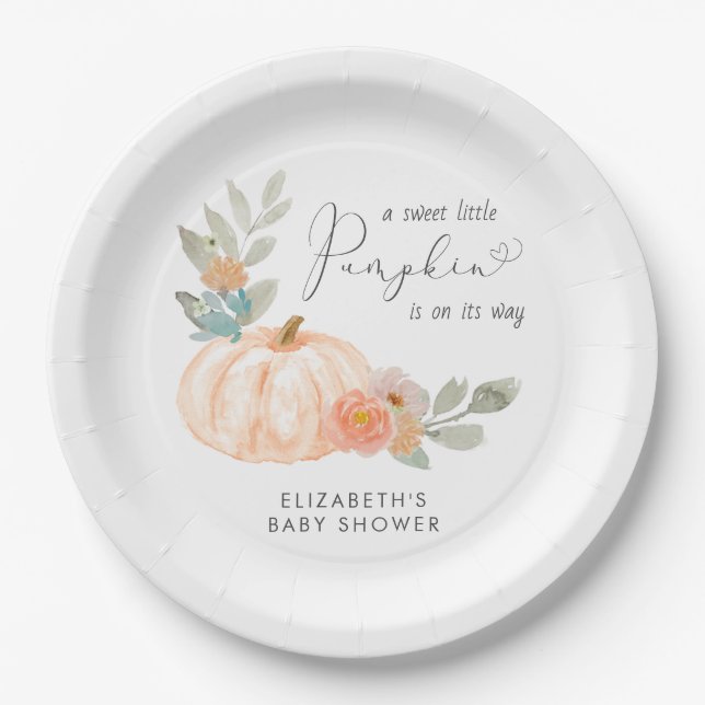 Assiettes En Carton Baby shower citrouille aquarelle (Devant)