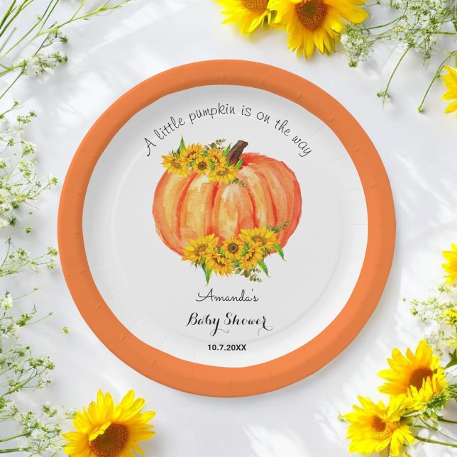 Assiettes En Carton Baby shower citrouille Automne Blanc orange (Créateur téléchargé)