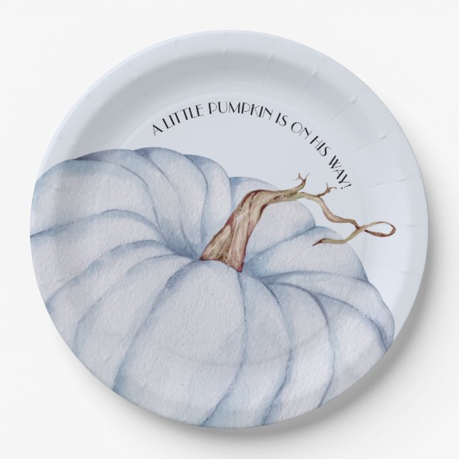 Assiettes En Carton Baby shower Citrouille bleu (Devant)