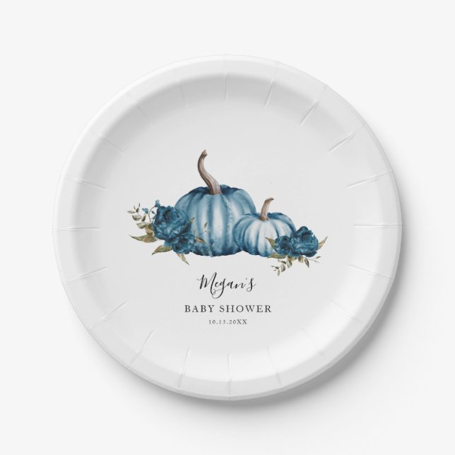 Assiettes En Carton Baby shower Citrouille bleu (Devant)