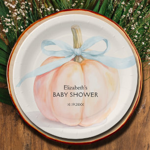 Assiettes En Carton Baby shower Citrouille Blue Bow