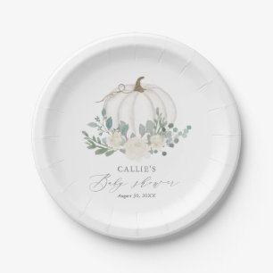 Assiettes En Carton Baby shower Citrouille Floral Greenery