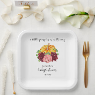Assiettes En Carton Baby shower Citrouille orange aquarelle