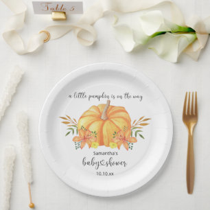 Assiettes En Carton Baby shower Citrouille orange aquarelle