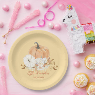 Assiettes En Carton Baby shower Citrouille Pastel Orange Little