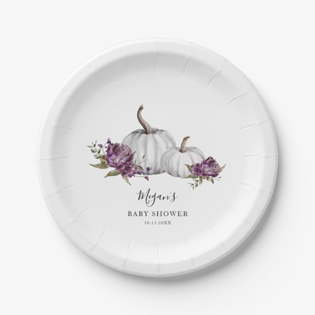 Assiettes En Carton Baby shower Citrouille pourpre (Devant)