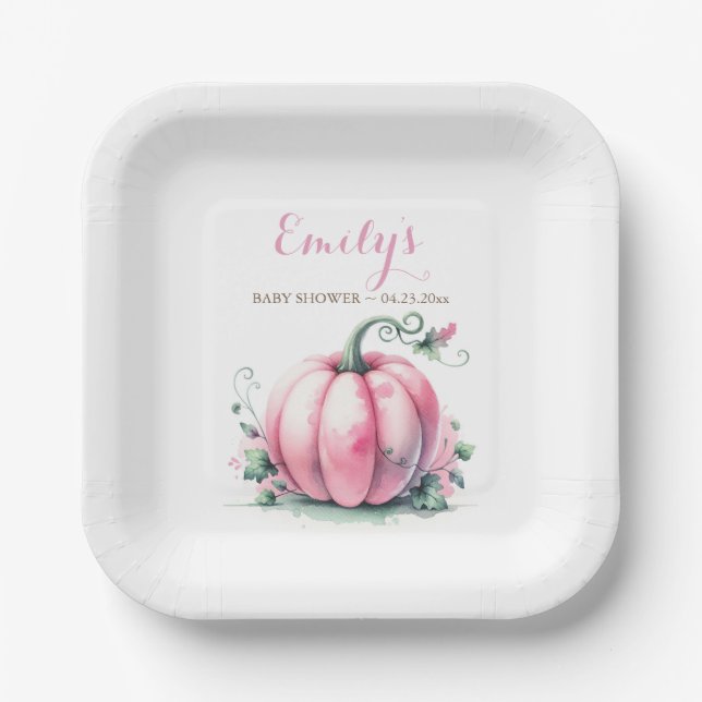 Assiettes En Carton Baby shower Citrouille rose jetable (Recto)