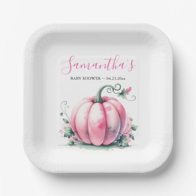 Assiettes En Carton Baby shower Citrouille rose jetable (Recto)