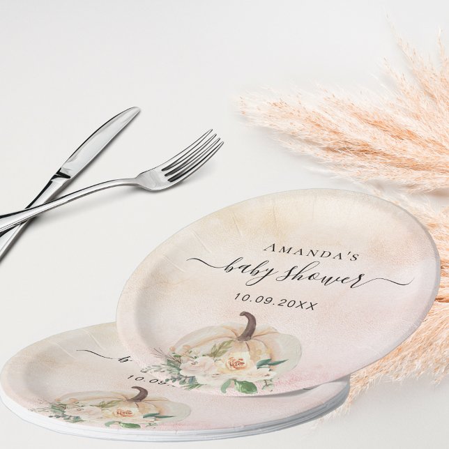 Assiettes En Carton Baby shower citrouille rose or crème brush (Créateur téléchargé)