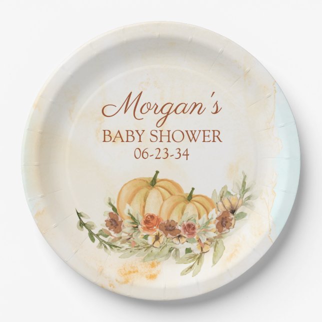 Assiettes En Carton Baby shower Citrouille Rustic Automne (Devant)