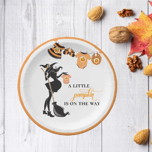 Assiettes En Carton Baby Shower Citrouille Sorcière d'Octobre Hallowee