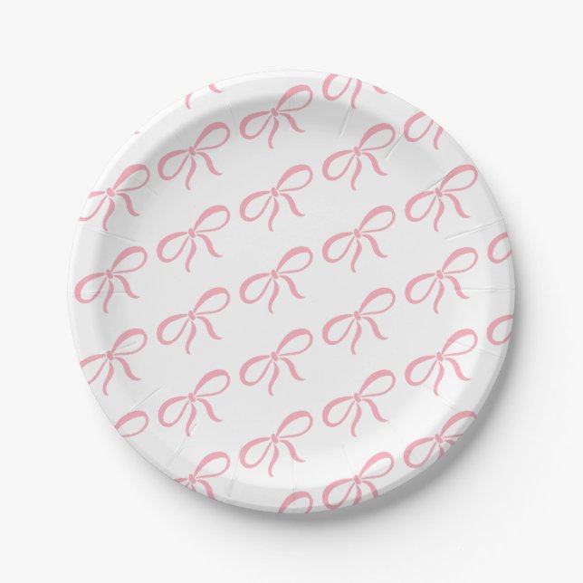Assiettes En Carton Baby shower classique en ruban rose (Devant)