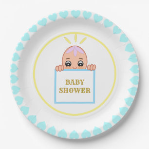 Assiettes En Carton Baby shower coeurs turquoise mignons