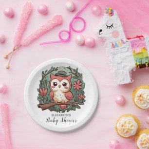 Assiettes En Carton Baby shower coloré de Chouette forestière