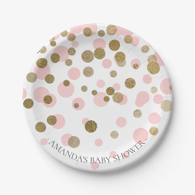 Assiettes En Carton Baby shower Confetti rose et or 7" Plaque (Devant)