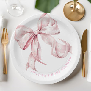 Assiettes En Carton Baby shower Coquette Pink Bow Pearls