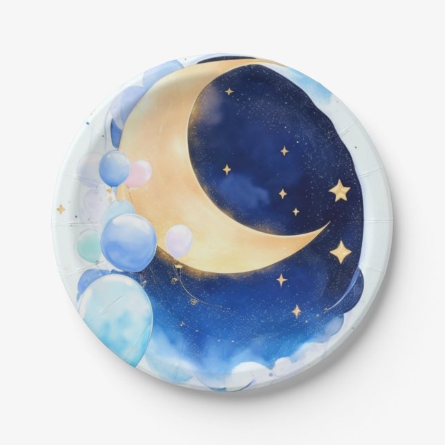 Assiettes En Carton Baby shower cosmique Lune et étoiles inspirées (Devant)