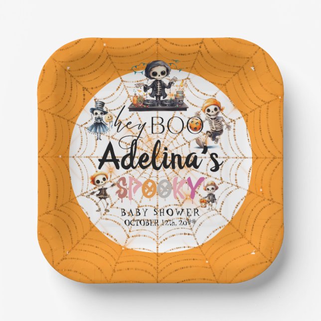Assiettes En Carton Baby shower Costume Halloween Boo Skeletons Éffray (Recto)