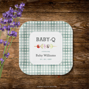 Assiettes En Carton Baby Shower Couple Babyque BBQ Vert