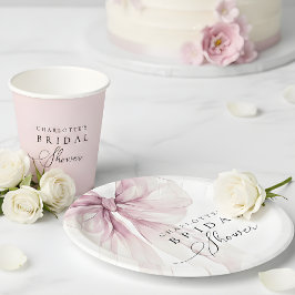 Assiettes En Carton Baby Shower Couronne Ruban Aquarelle Rose