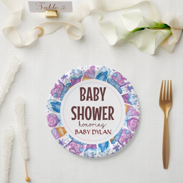 Assiettes En Carton Baby shower Crème glacée Aquarelle Art (Mariage)