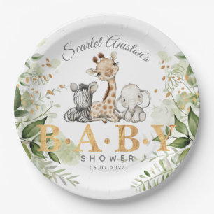 Assiettes En Carton Baby shower Cute Animaux africains Végétation