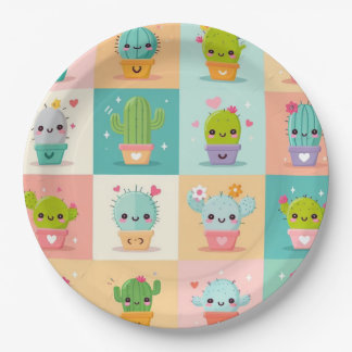 Assiettes En Carton Baby shower Cute Cactus Kawaii