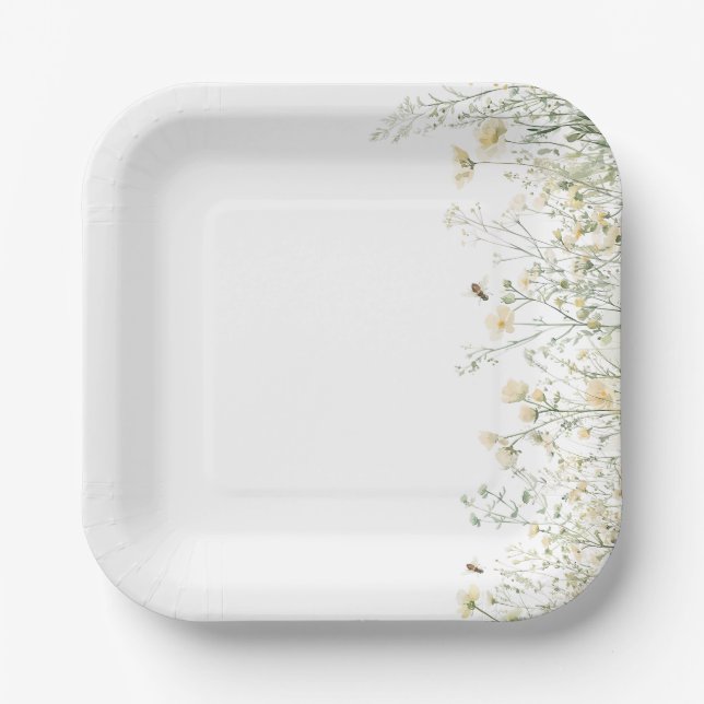 Assiettes En Carton Baby shower d'abeilles Fleur sauvage Boho (Recto)