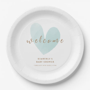 Assiettes En Carton Baby shower d'accueil Mint Green Simple Heart