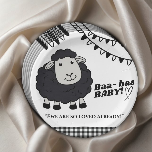 Assiettes En Carton Baby shower d'agneau noir Kawaii (Créateur téléchargé)