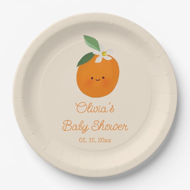 Assiettes En Carton Baby shower d'agrumes orange (Devant)