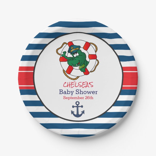 Assiettes En Carton Baby shower d'alligator marin mignon (Devant)