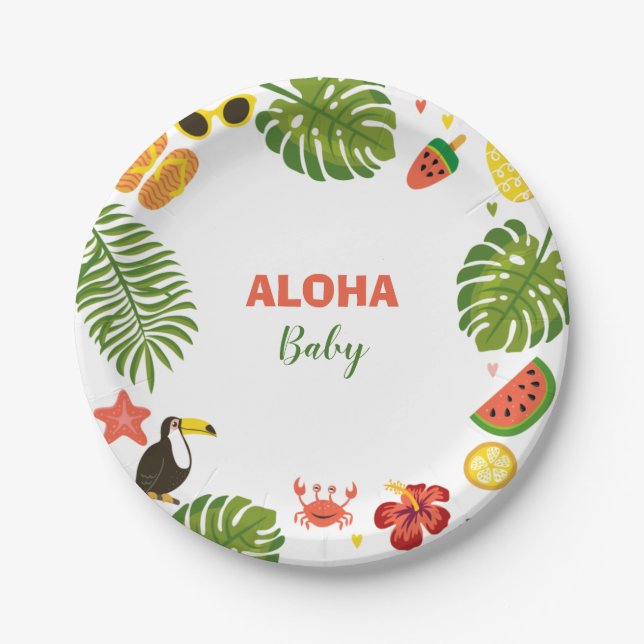 Assiettes En Carton Baby shower d'Aloha hawaïen tropical (Devant)