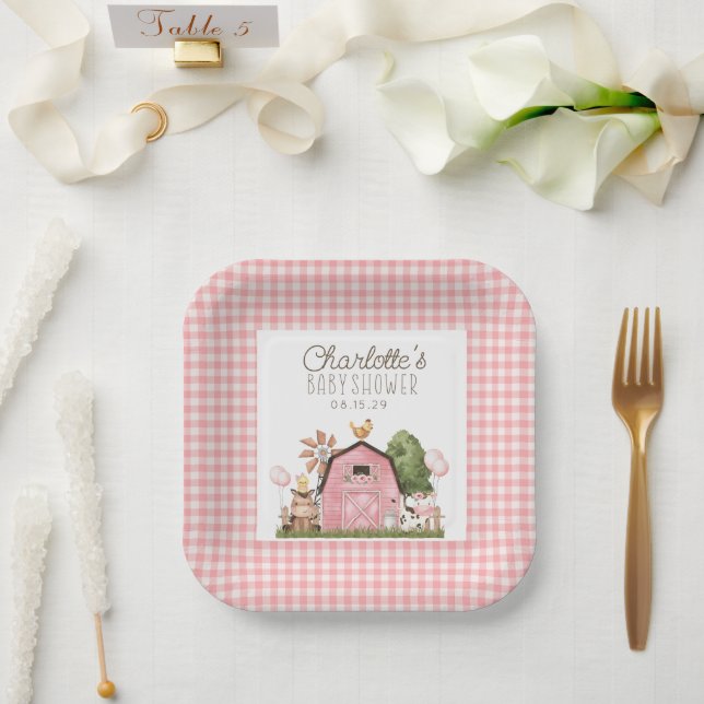 Assiettes En Carton Baby shower d'animaux de ferme à l'aquarelle (Mariage)