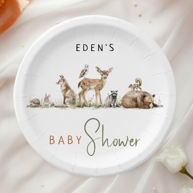Assiettes En Carton Baby shower d'animaux de forêt simple (Créateur téléchargé)