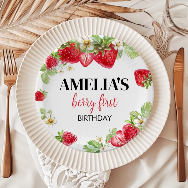 Assiettes En Carton Baby shower d'anniversaire de fraises (Créateur téléchargé)