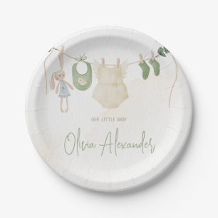 Assiettes En Carton Baby shower d'aquarelle blanc et beige