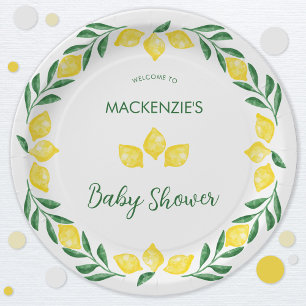 Assiettes En Carton Baby shower d'aquarelle citron personnalisé
