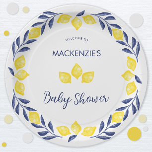 Assiettes En Carton Baby shower d'aquarelle citron personnalisé
