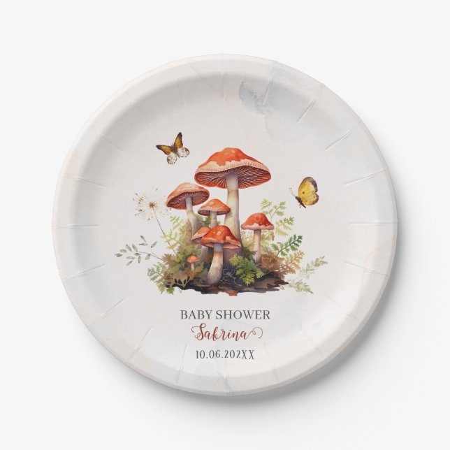 Assiettes En Carton Baby shower d'aquarelle de champignon lunaire (Devant)