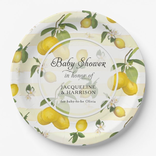 Assiettes En Carton Baby shower d'aquarelle Fleur Citrus citron (Devant)