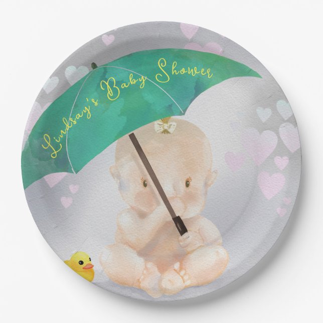 Assiettes En Carton Baby shower d'aquarelle minuscule personnalisé (Devant)