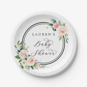 Assiettes En Carton Baby shower d'aquarelle rose pâle