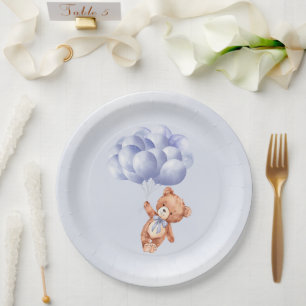 Assiettes En Carton Baby shower d'aquarelle Teddy Bear Blue Balloon