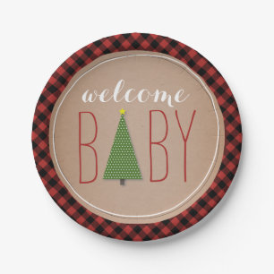 Assiettes En Carton Baby shower d'arbre de Noël - plaid