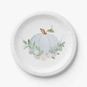 Assiettes En Carton Baby shower d'automne Citrouille bleu aquarelle