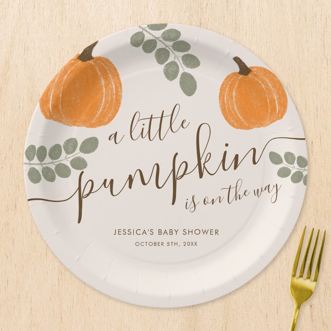 Assiettes En Carton Baby shower d'automne Citrouille mignon Eucalyptus (Créateur téléchargé)