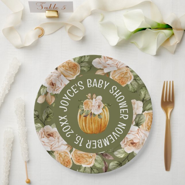 Assiettes En Carton Baby shower d'automne de petite aquarelle Citrouil (Mariage)